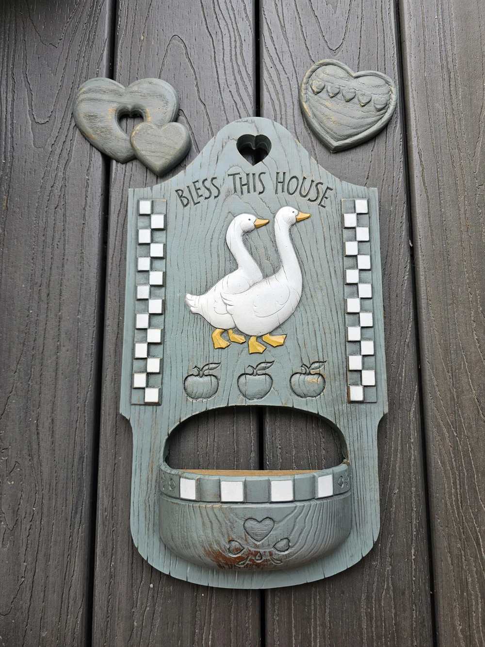 Vintage 1988 Burwood Products Bless This House Country Geese Wall Pocket Planter